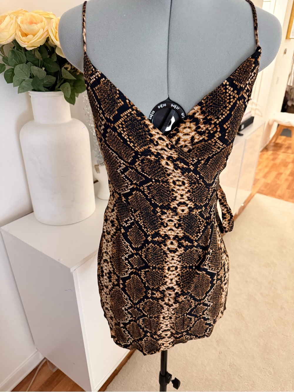 NWT Olivaceous Snake Print Wrap Mini Dress Side Tie S - Picture 9 of 12